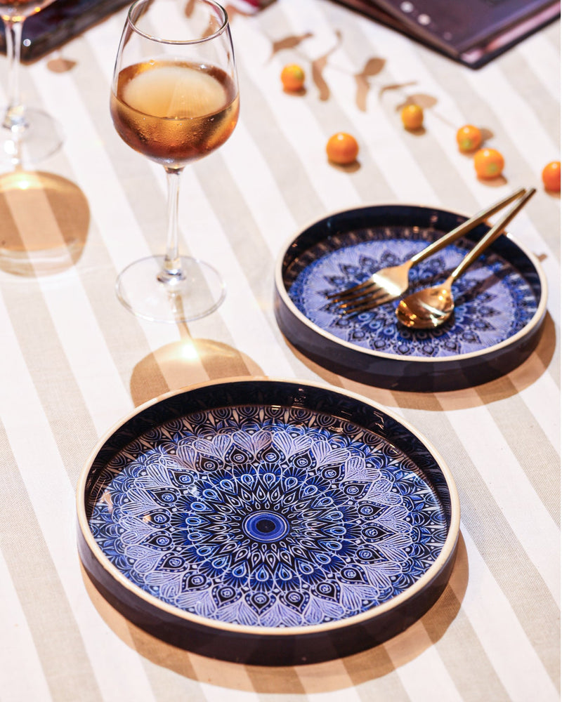 Alamkari India MDF Wood Mandala Print Serving Tray Set