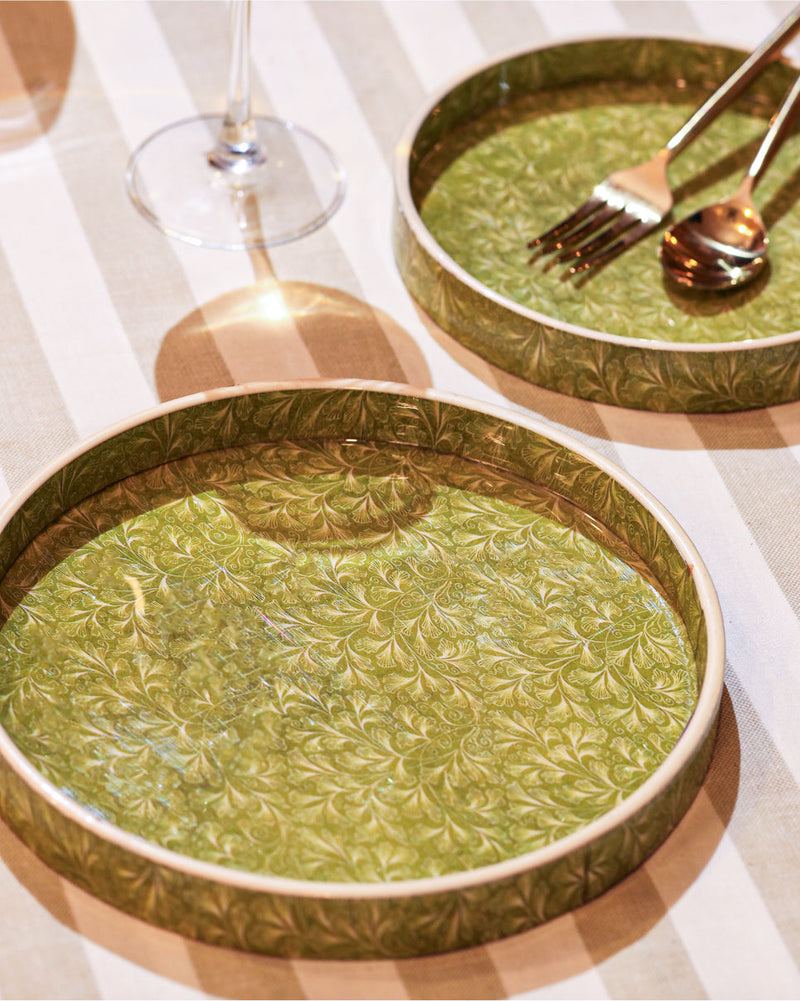 Alamkari India MDF Wood Olive Leaf Serving Tray Set