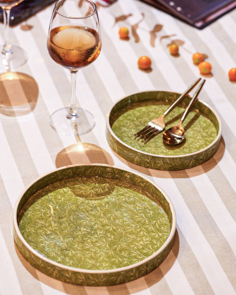 Alamkari India MDF Wood Olive Leaf Serving Tray Set