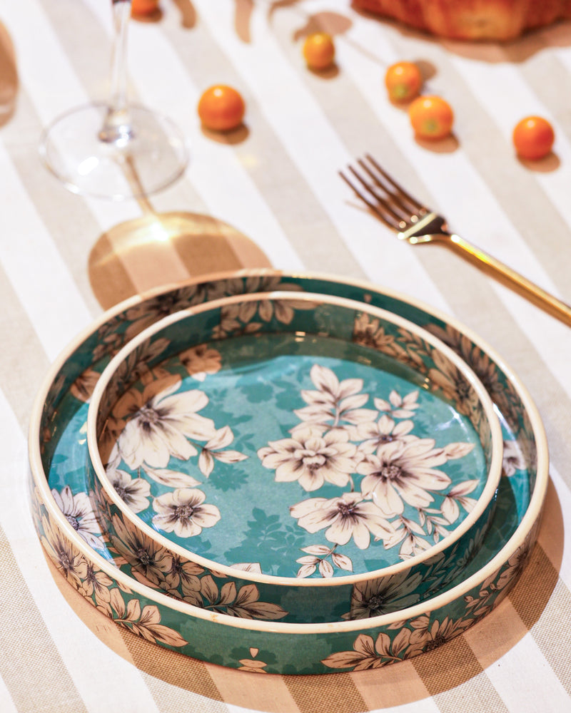 Alamkari India MDF Wood Vintage Floral Serving Tray Set
