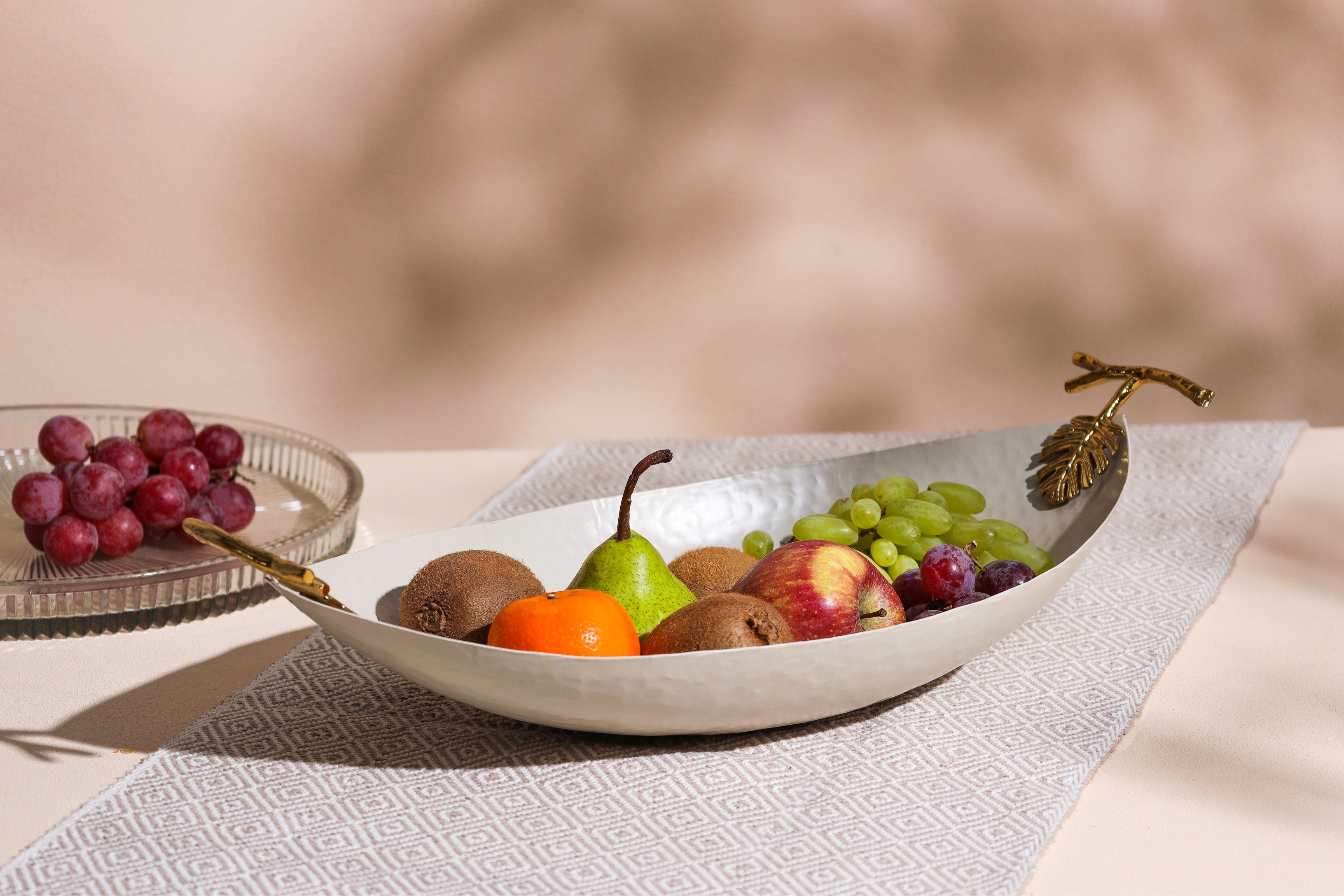 Alamkari India Metal Boat Shape serving tray with handles