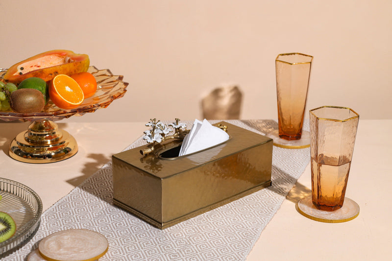Alamkari India Metal Hammered Golden Metalic Tissue Box