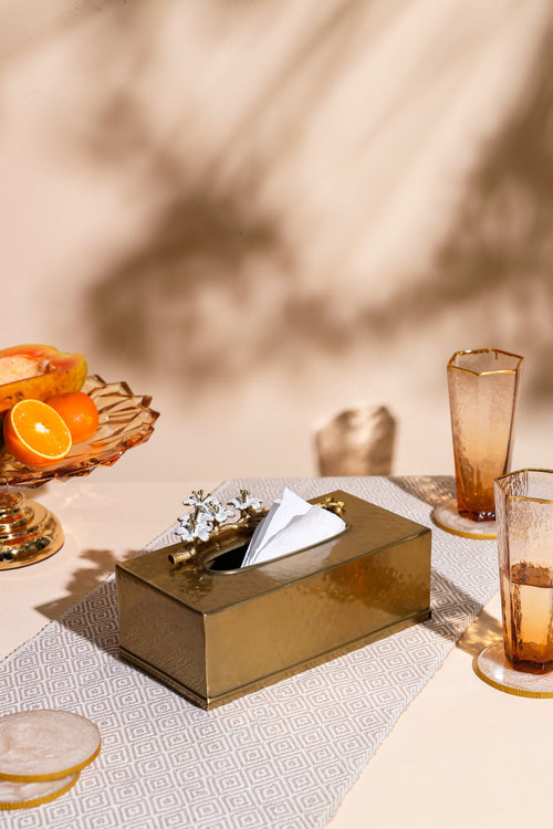 Alamkari India Metal Hammered Golden Metalic Tissue Box