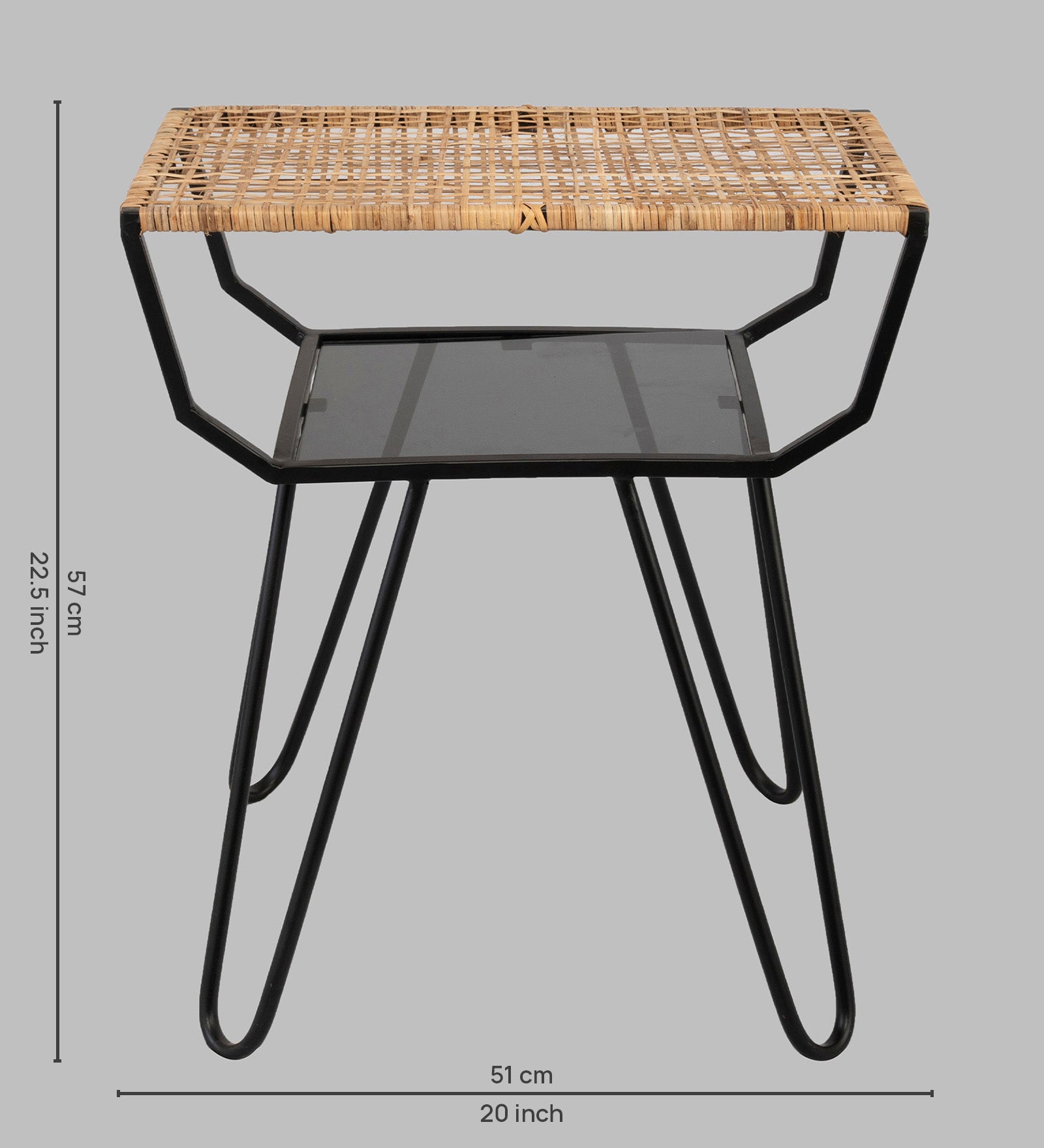 Alamkari India Metal / Rattan Rattan Top Rectangular Side Table with Iron Frame