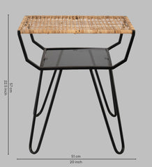 Alamkari India Metal / Rattan Rattan Top Rectangular Side Table with Iron Frame