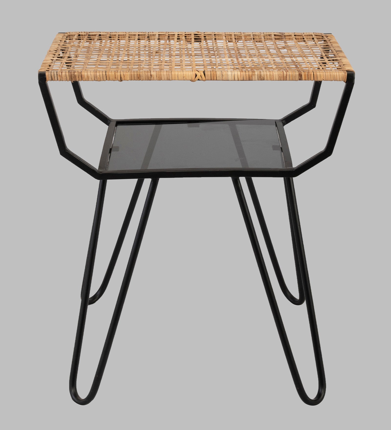 Alamkari India Metal / Rattan Rattan Top Rectangular Side Table with Iron Frame