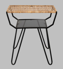 Alamkari India Metal / Rattan Rattan Top Rectangular Side Table with Iron Frame