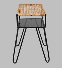 Alamkari India Metal / Rattan Rattan Top Rectangular Side Table with Iron Frame