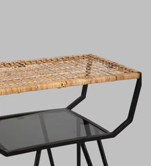 Alamkari India Metal / Rattan Rattan Top Rectangular Side Table with Iron Frame