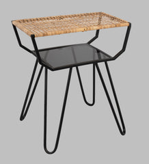 Alamkari India Metal / Rattan Rattan Top Rectangular Side Table with Iron Frame
