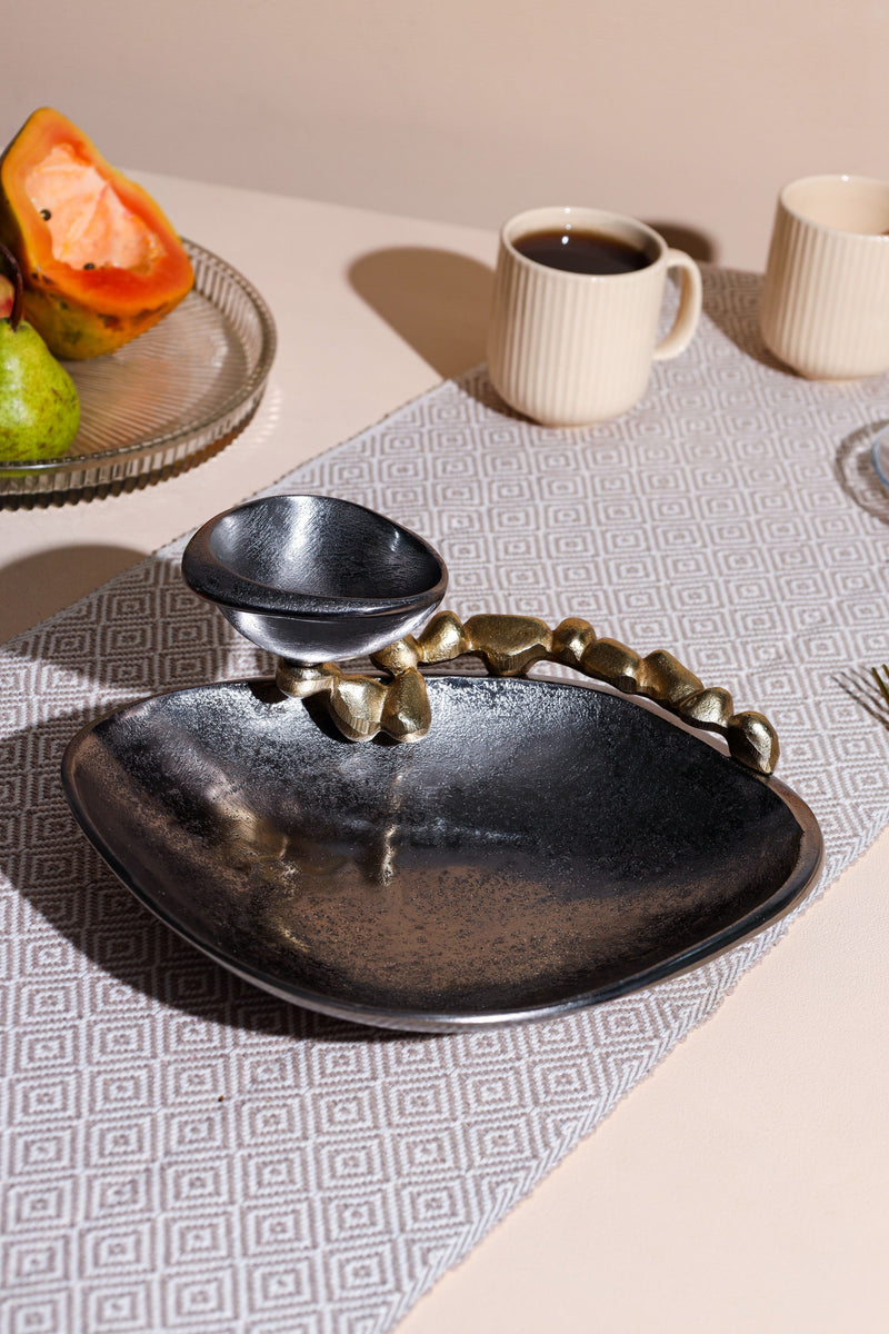 Alamkari India Metal Stone Serving Plate with Dip Bowl