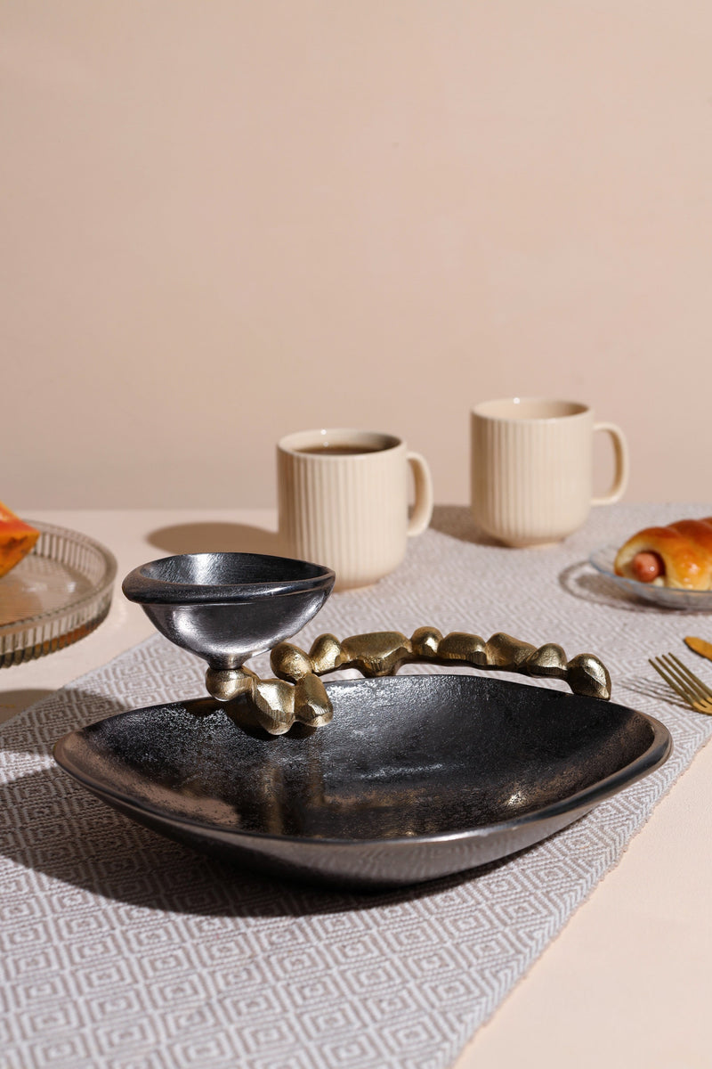 Alamkari India Metal Stone Serving Plate with Dip Bowl