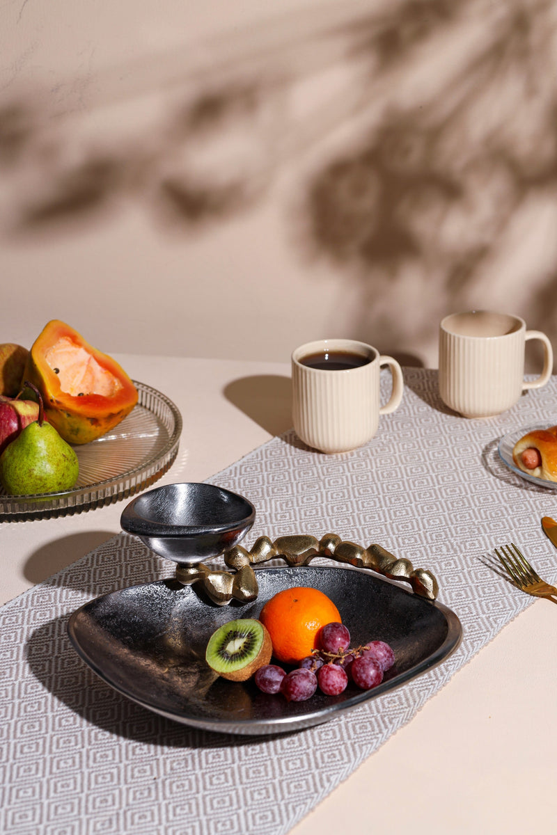 Alamkari India Metal Stone Serving Plate with Dip Bowl