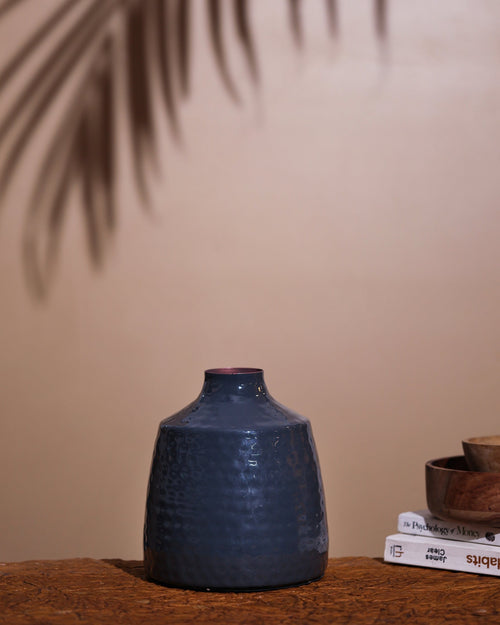 Alamkari India Metal Textured Metal Vase in Deep Teal