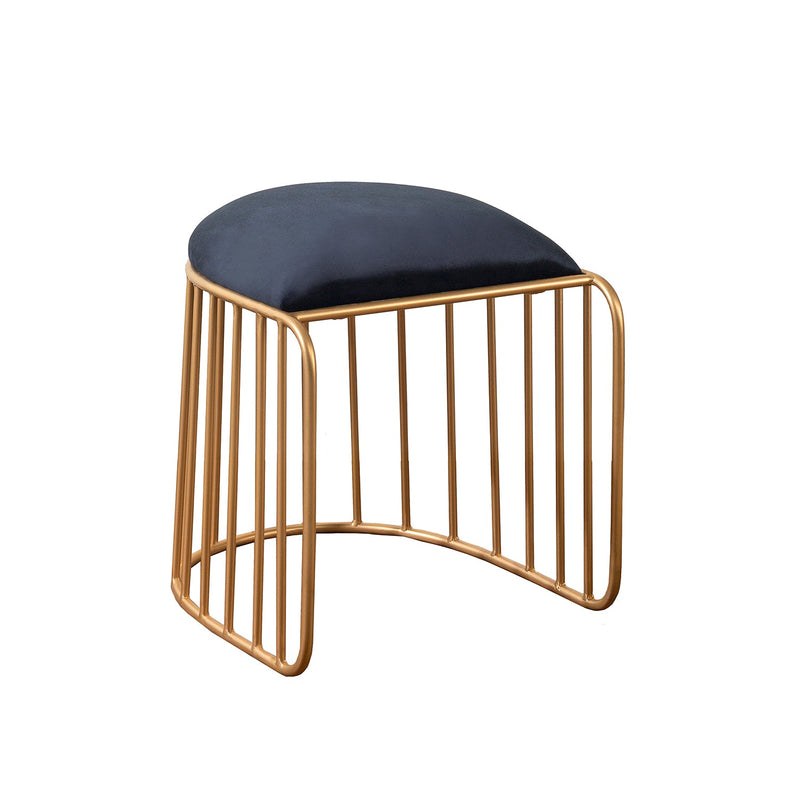Alamkari India Metal / Velvet Velvet Black U-Shaped Ottoman Stool with Gold Iron Frame