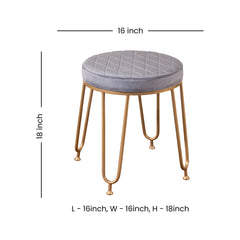 Alamkari India Metal / Velvet Velvet Grey Quilted Round Stool with Gold Legs