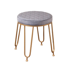 Alamkari India Metal / Velvet Velvet Grey Quilted Round Stool with Gold Legs