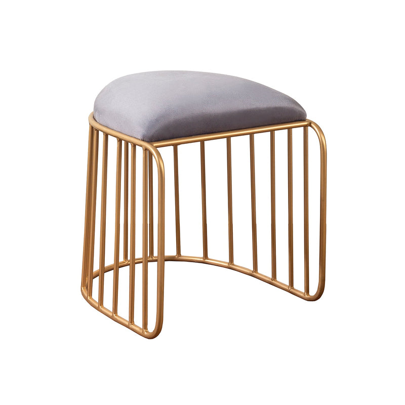 Alamkari India Metal / Velvet Velvet Grey U-Shaped Ottoman Stool with Gold Iron Frame