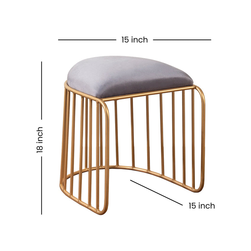Alamkari India Metal / Velvet Velvet Grey U-Shaped Ottoman Stool with Gold Iron Frame