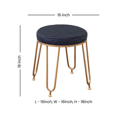 Alamkari India Metal / Velvet Velvet Navy Quilted Round Stool with Gold Legs