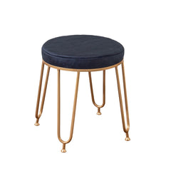Alamkari India Metal / Velvet Velvet Navy Quilted Round Stool with Gold Legs