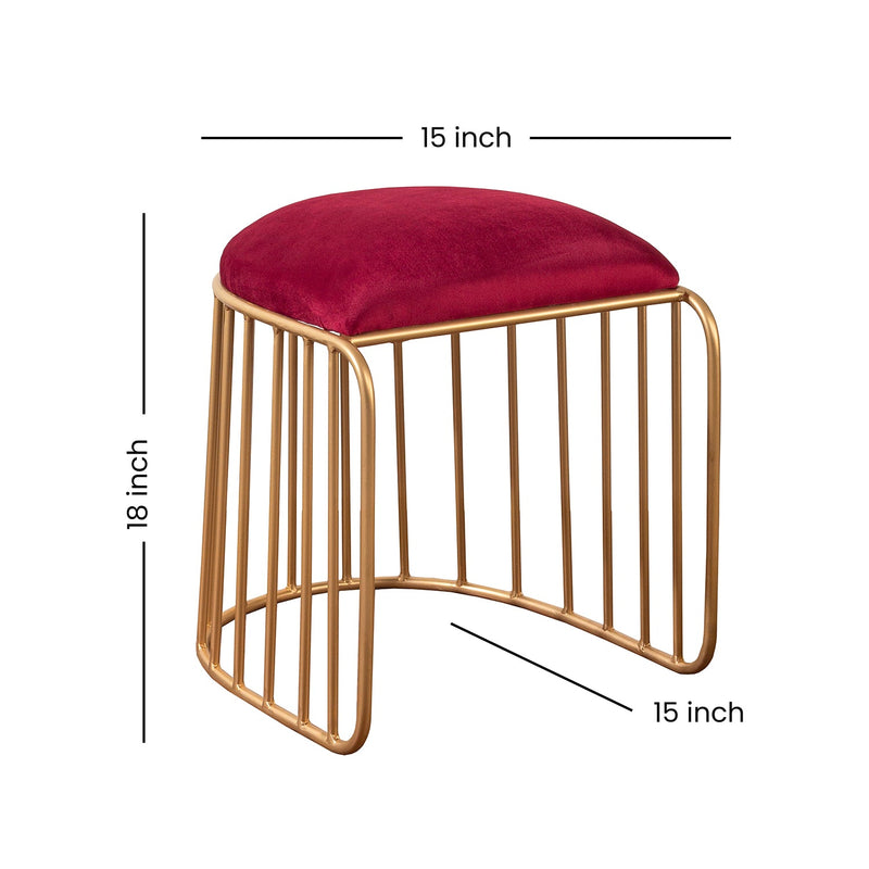 Alamkari India Metal / Velvet Velvet Red U-Shaped Ottoman Stool with Gold Iron Frame