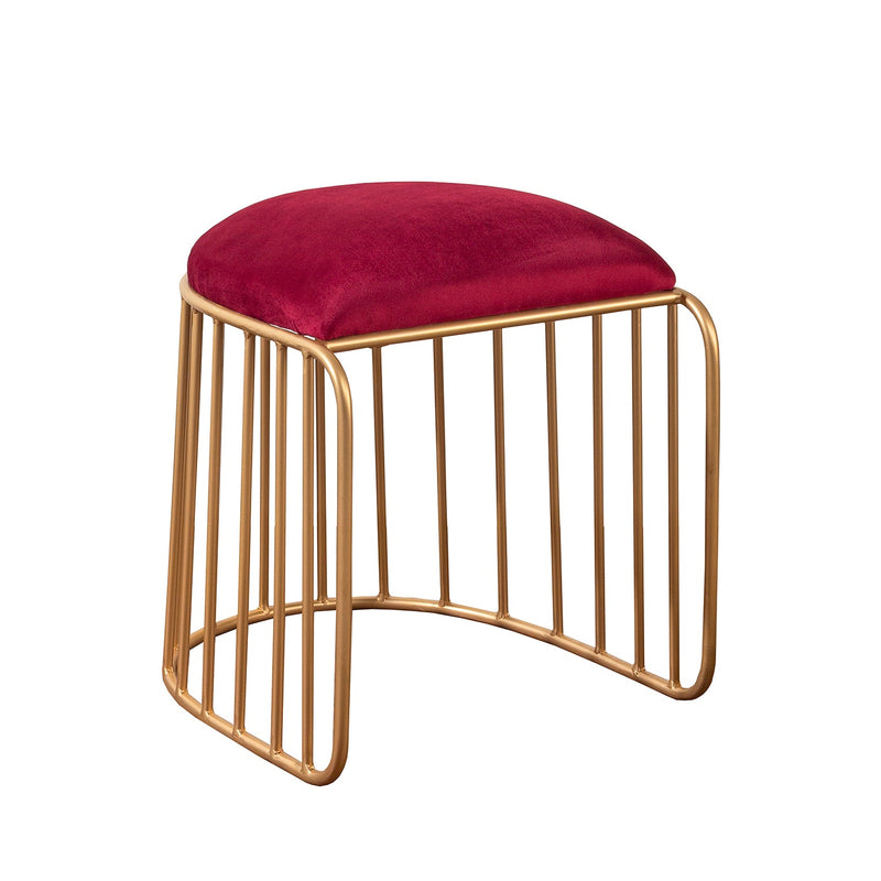 Alamkari India Metal / Velvet Velvet Red U-Shaped Ottoman Stool with Gold Iron Frame