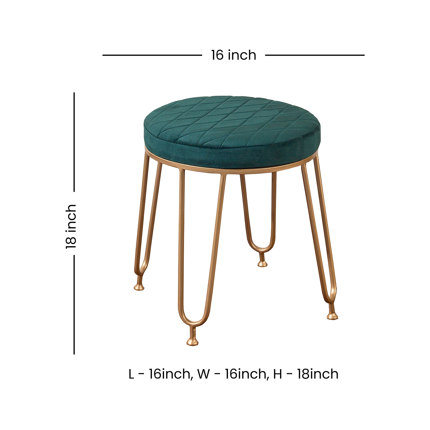 Alamkari India Metal / Velvet Velvet Teal Quilted Round Stool with Gold Legs