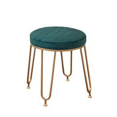Alamkari India Metal / Velvet Velvet Teal Quilted Round Stool with Gold Legs