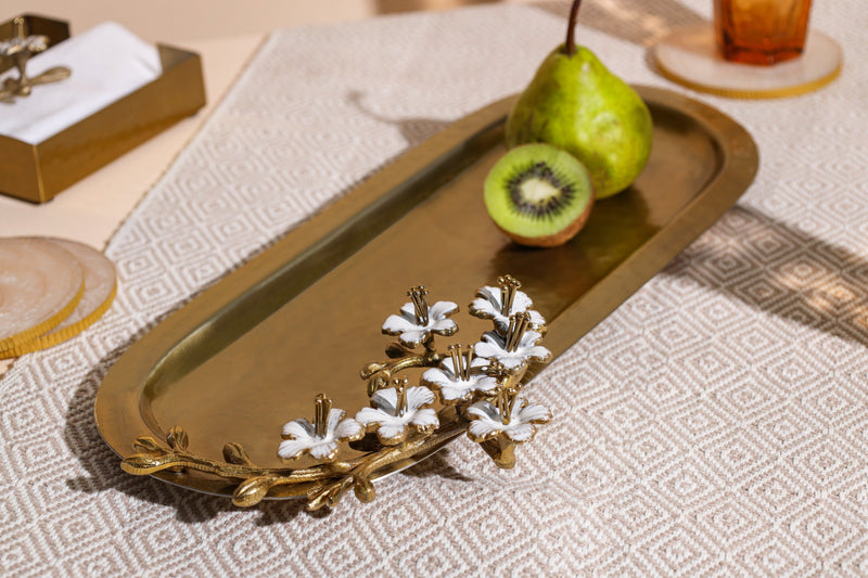 Alamkari India Metal Winsome Tray with Brass handles