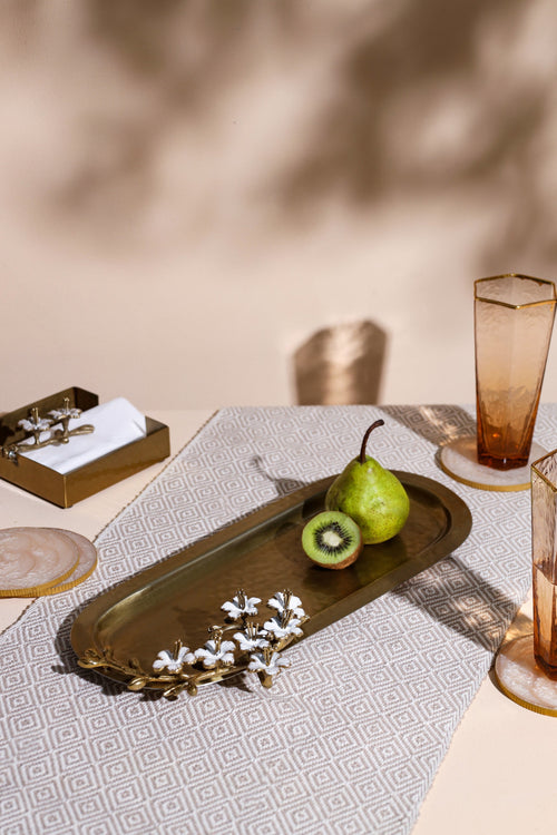 Alamkari India Metal Winsome Tray with Brass handles