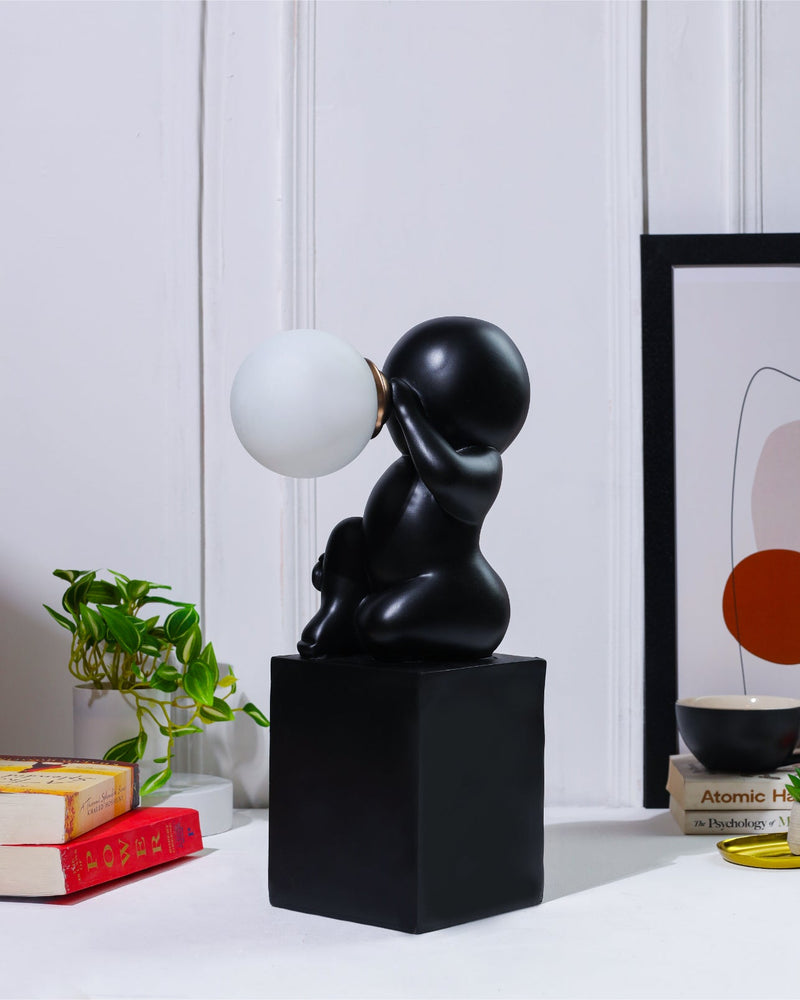 Alamkari India Polyresin Black Sitting Statue Lamp