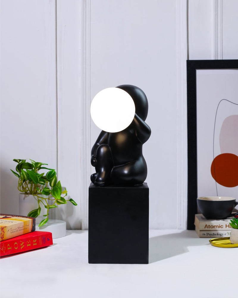 Alamkari India Polyresin Black Sitting Statue Lamp