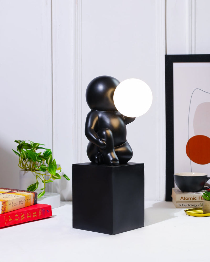 Alamkari India Polyresin Black Sitting Statue Lamp