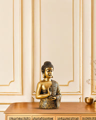 Alamkari India Polyresin Decorative Antique Gold Meditating Buddha Statue, 24 cm