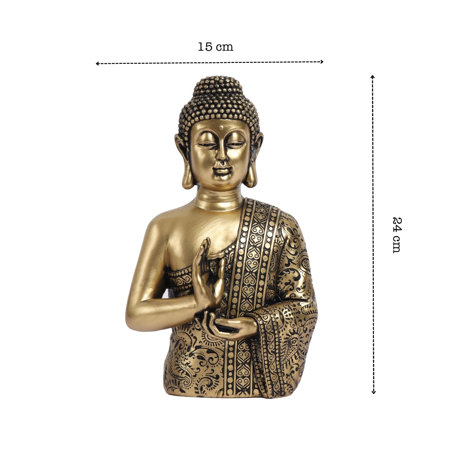 Alamkari India Polyresin Decorative Antique Gold Meditating Buddha Statue, 24 cm