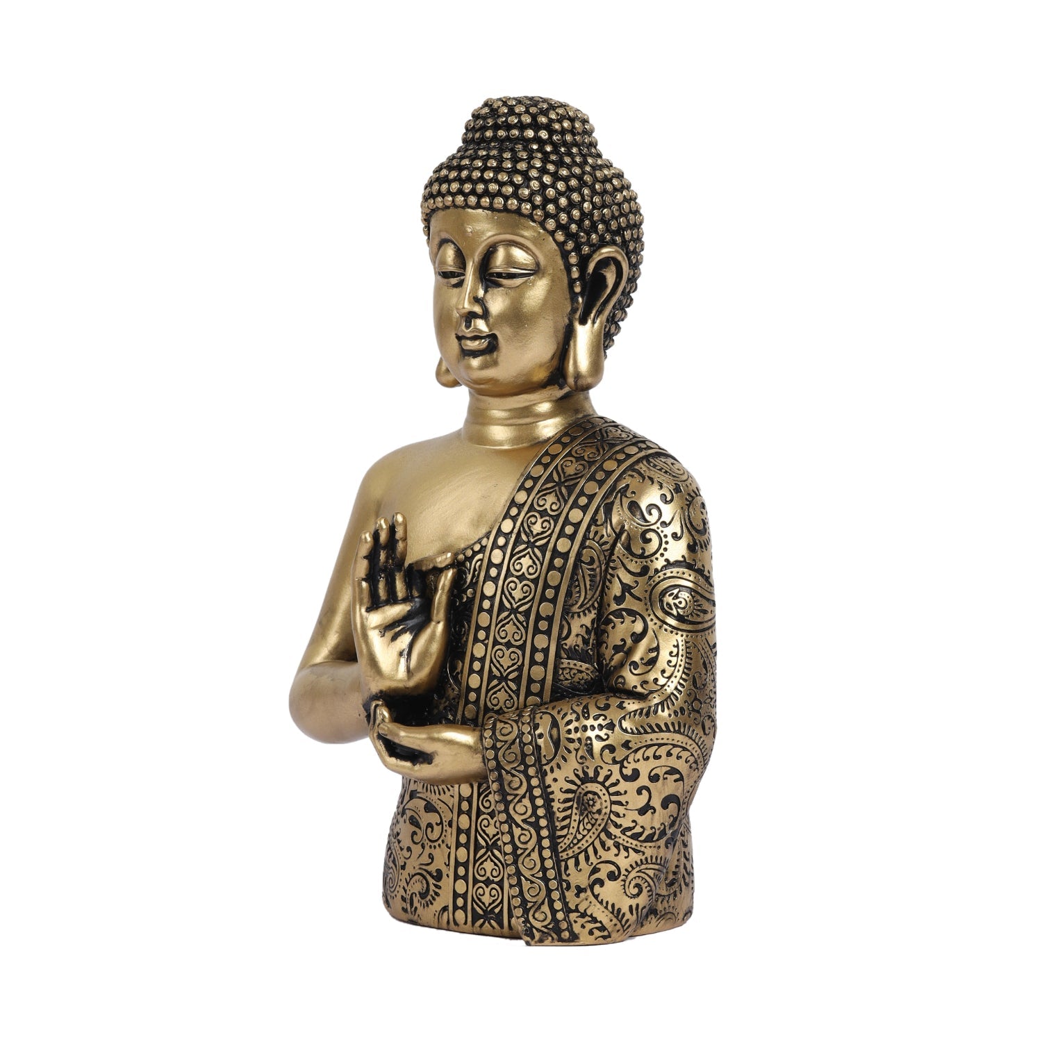 Alamkari India Polyresin Decorative Antique Gold Meditating Buddha Statue, 24 cm
