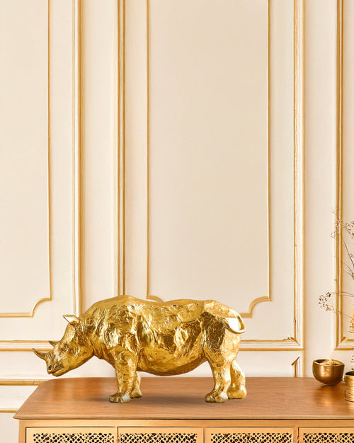 Alamkari India Polyresin Decorative Gold Polyresin Rhinocerous Figurine