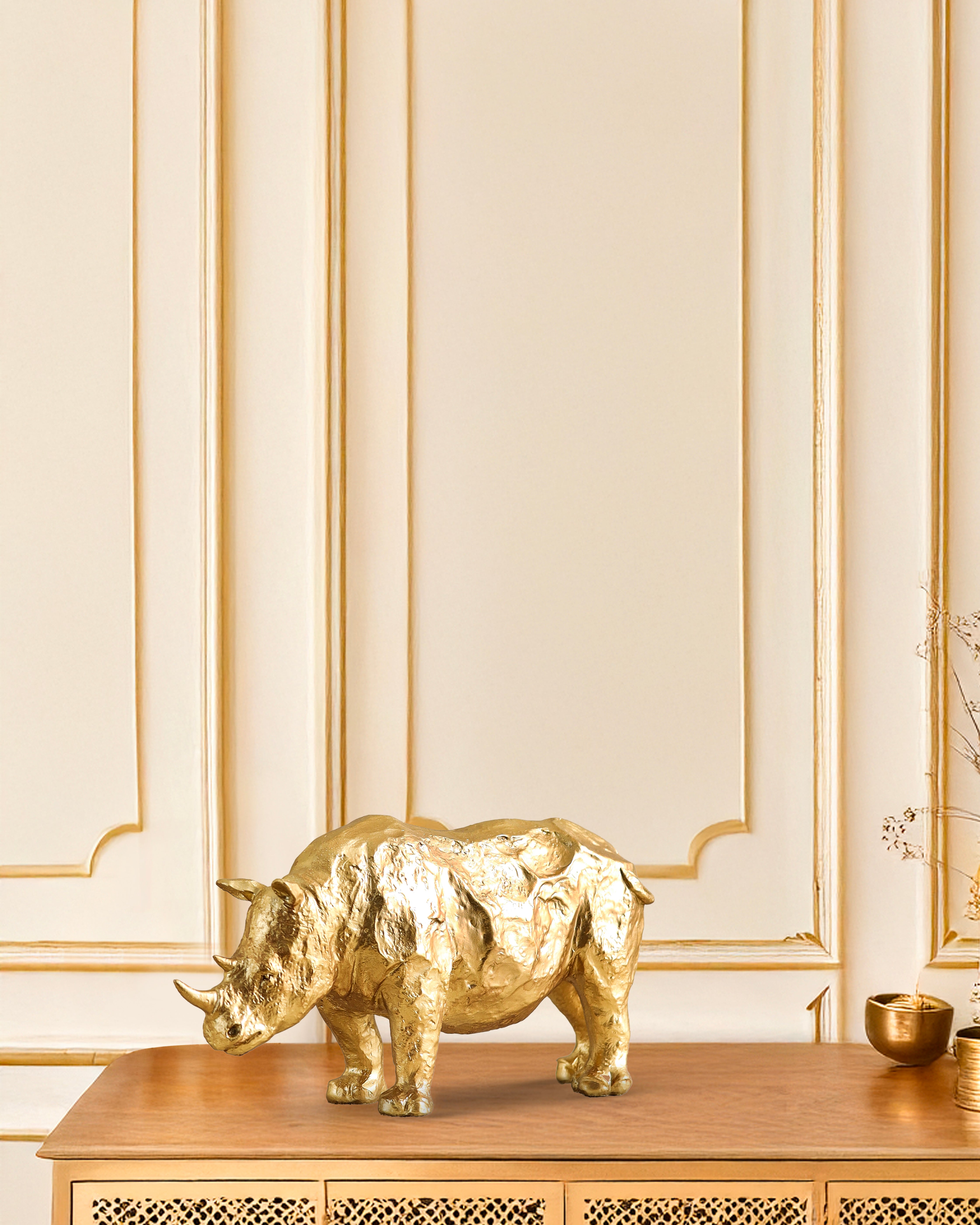 Alamkari India Polyresin Decorative Gold Polyresin Rhinocerous Figurine