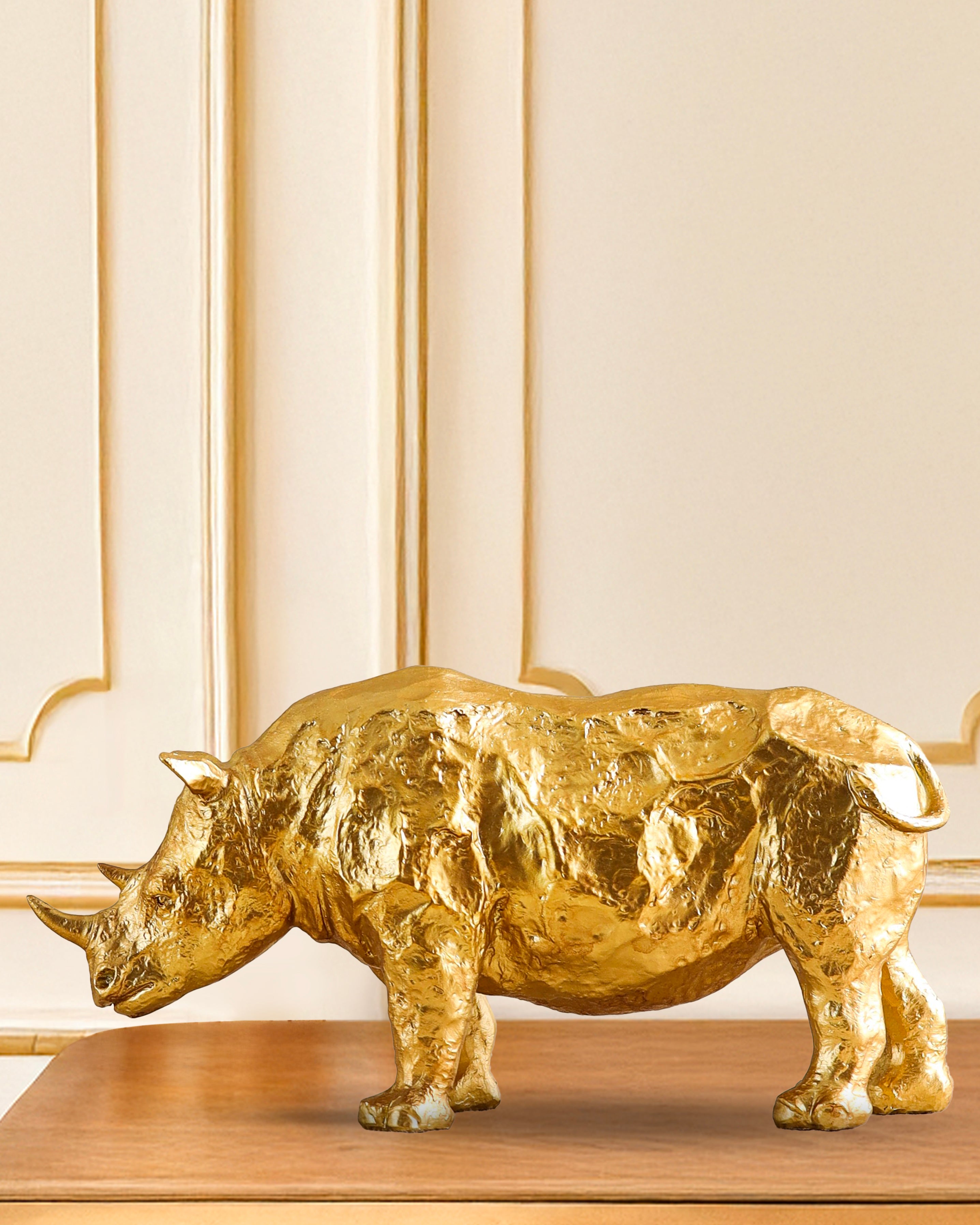 Alamkari India Polyresin Decorative Gold Polyresin Rhinocerous Figurine