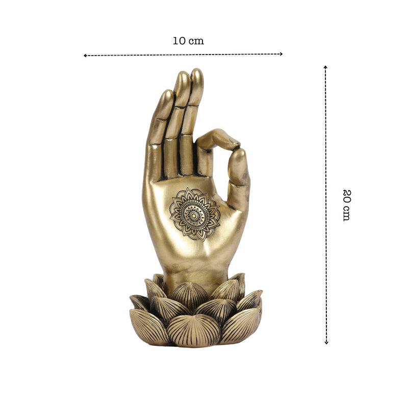 Alamkari India Polyresin Decorative Golden Buddha Lotus Palm Showpiece