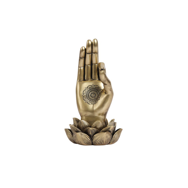 Alamkari India Polyresin Decorative Golden Buddha Lotus Palm Showpiece