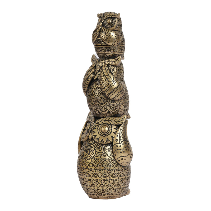 Alamkari India Polyresin Decorative Golden Ornate Three Wise Owls Figurine
