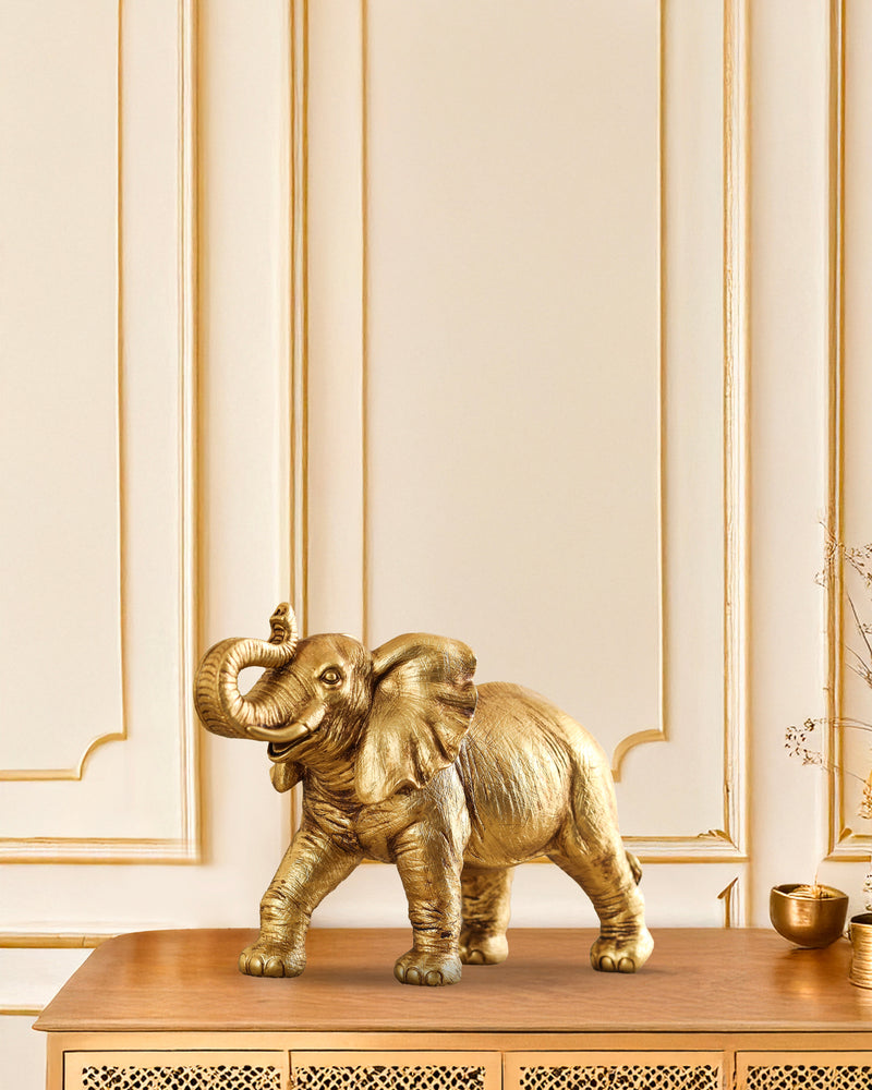 Alamkari India Polyresin Decorative Golden Polyresin Elephant Figurine (Large)
