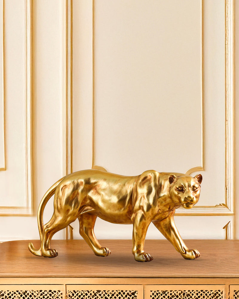 Alamkari India Polyresin Decorative Golden Polyresin Leopard Figurine (Large)