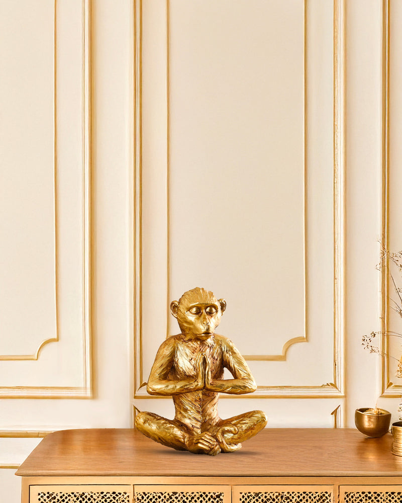 Alamkari India Polyresin Decorative Golden Polyresin Meditating Monkey Figurine