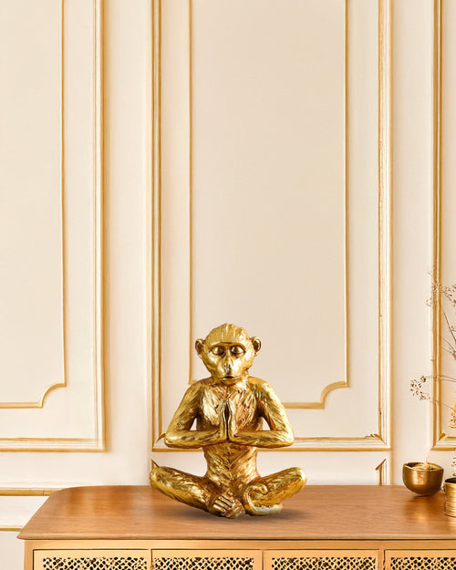 Alamkari India Polyresin Decorative Golden Polyresin Meditating Monkey Figurine