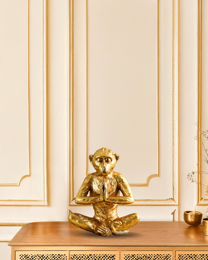 Alamkari India Polyresin Decorative Golden Polyresin Meditating Monkey Figurine