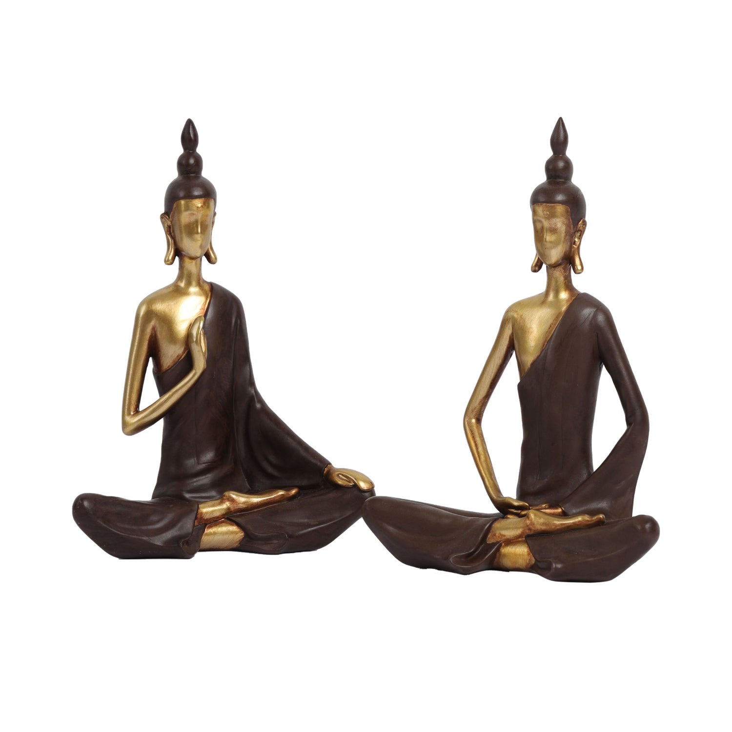 Alamkari India Polyresin Decorative Modern Golden Brown Buddha Showpieces (Set of 2)