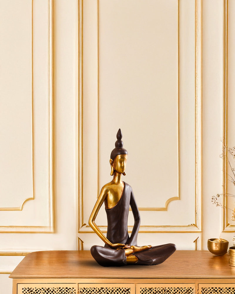 Alamkari India Polyresin Decorative Modern Golden Brown Meditating Buddha Showpiece